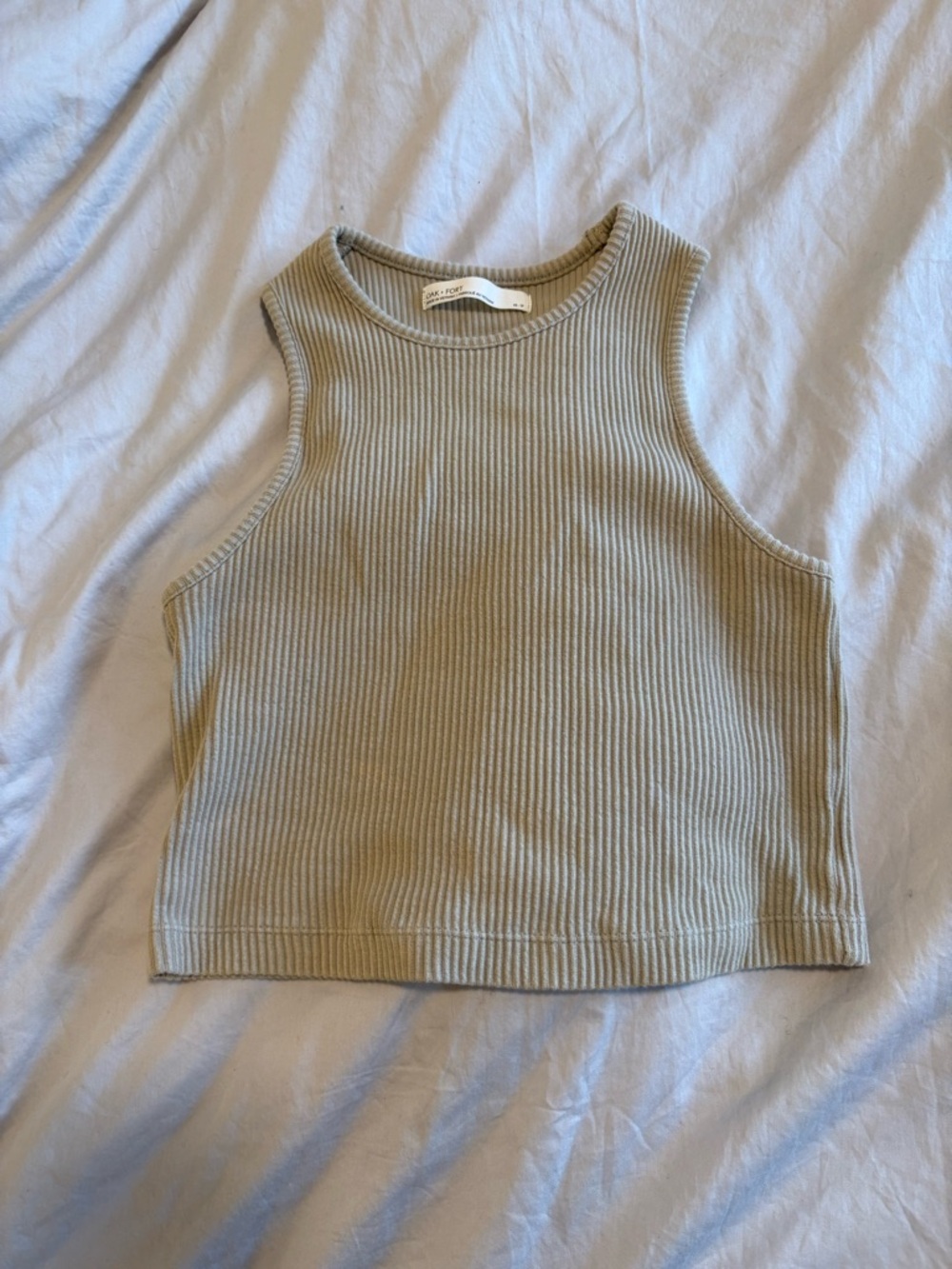 Oak + Fort Ribbed Sleeveless Crop Tank in Light Olive